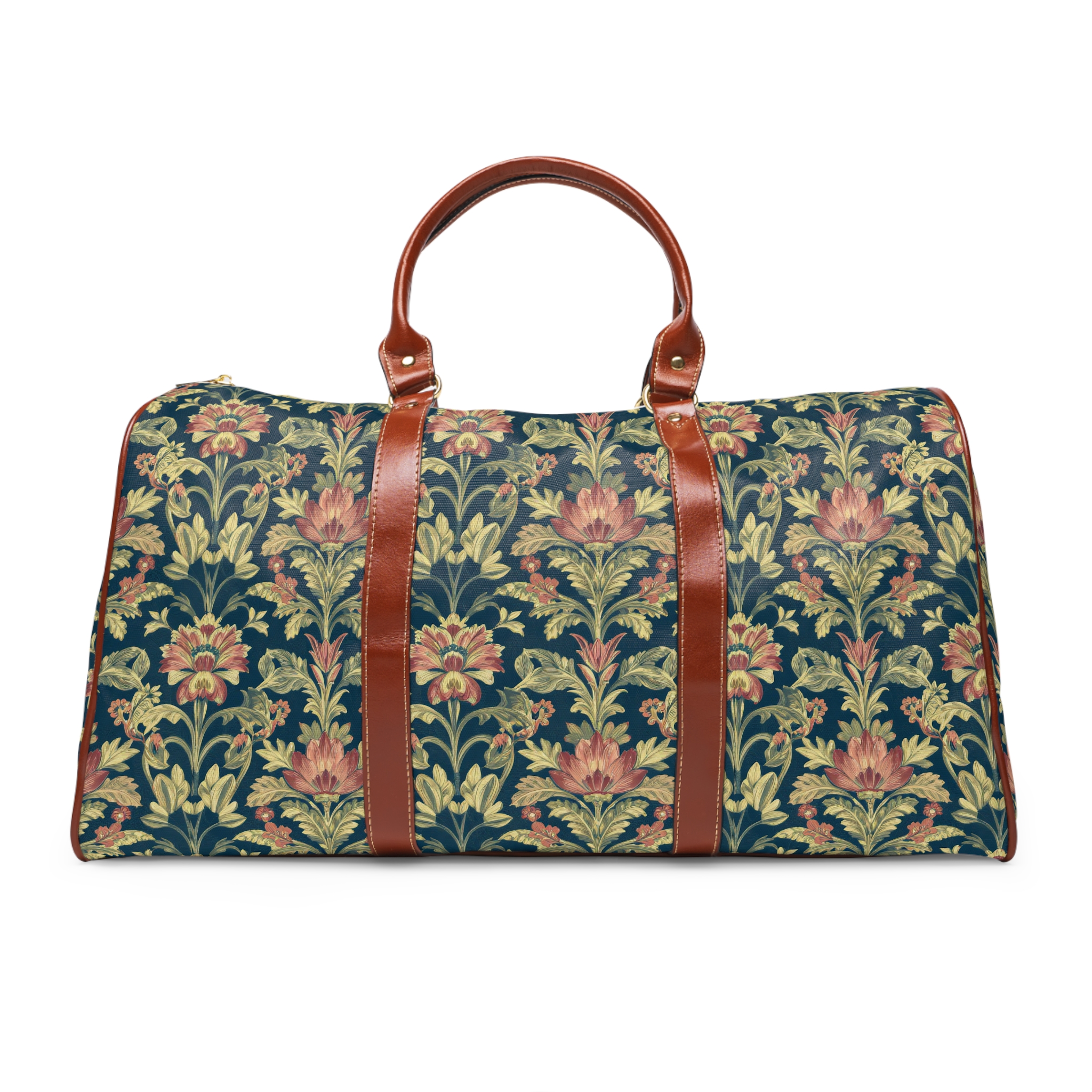 Midnight Teal & Terracotta Vintage Botanical Travel Bag — William Morris Inspired Weekender - Image 3