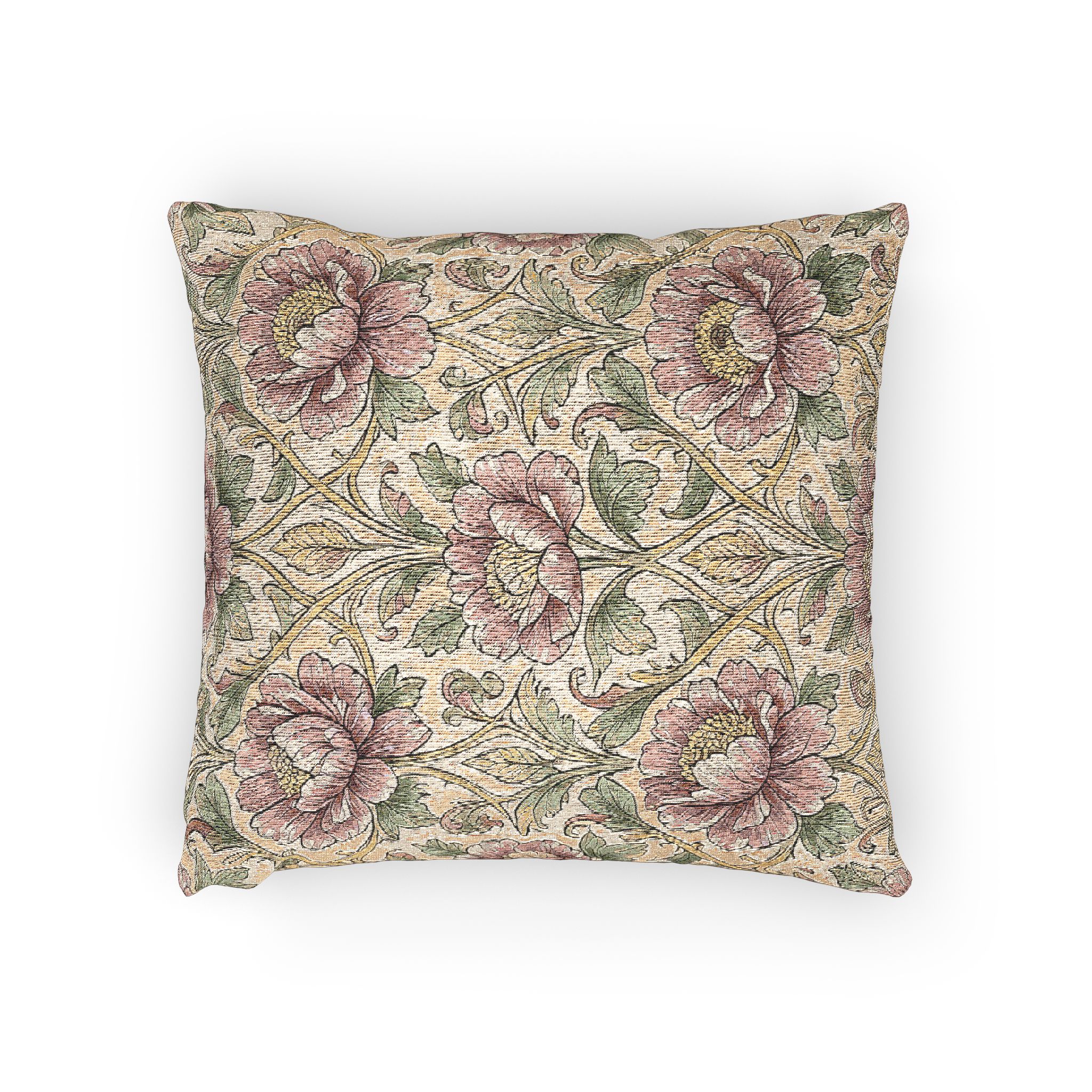 Vintage Floral Woven Pillow - Peony Tapestry Throw Cushion - Image 4