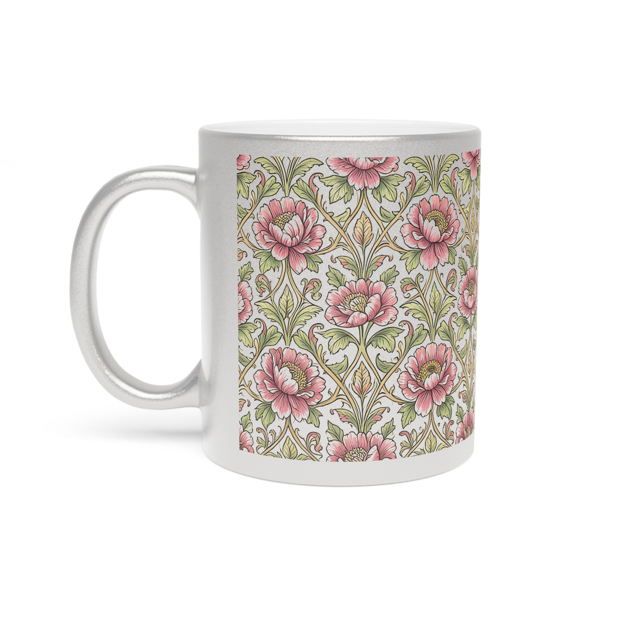 silver floral metallic mug vintage