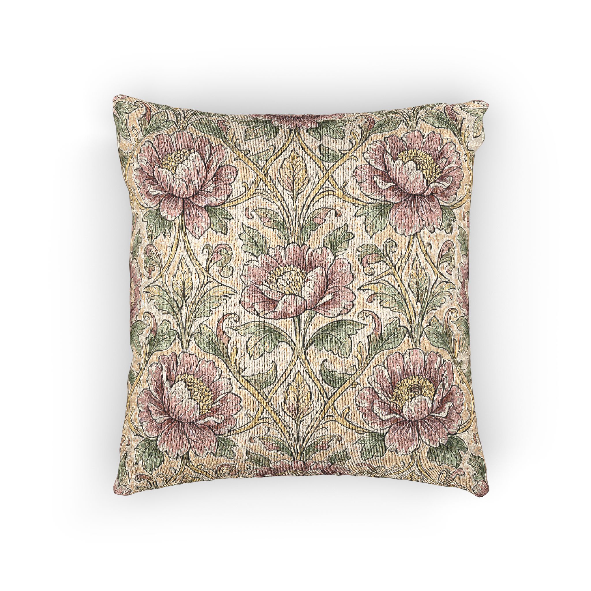 Vintage Floral Woven Pillow - Peony Tapestry Throw Cushion - Image 5