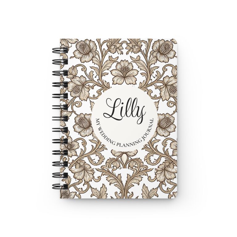 Personalized Wedding Planner Journal — Sepia Toile Vintage Spiral Notebook  with Custom Name