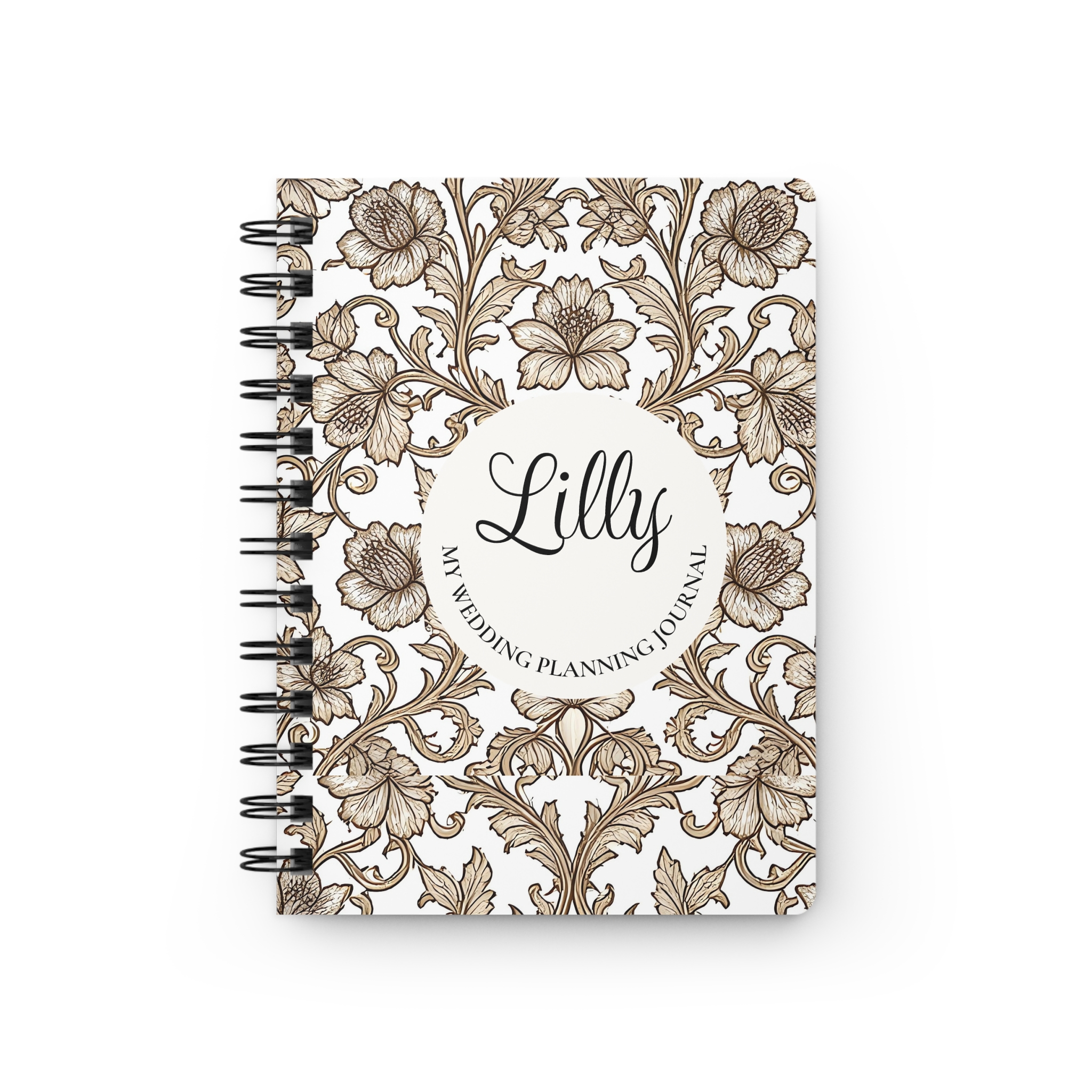 Personalized Wedding Planner Journal — Sepia Toile Vintage Spiral Notebook with Custom Name - Image 2