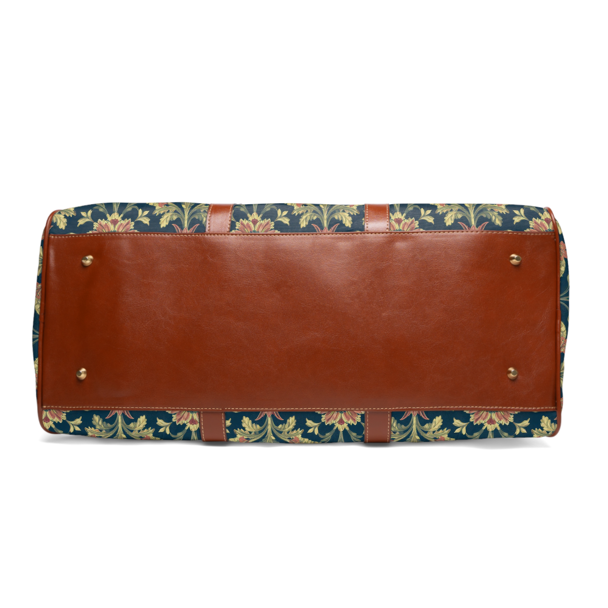 Midnight Teal & Terracotta Vintage Botanical Travel Bag — William Morris Inspired Weekender - Image 7