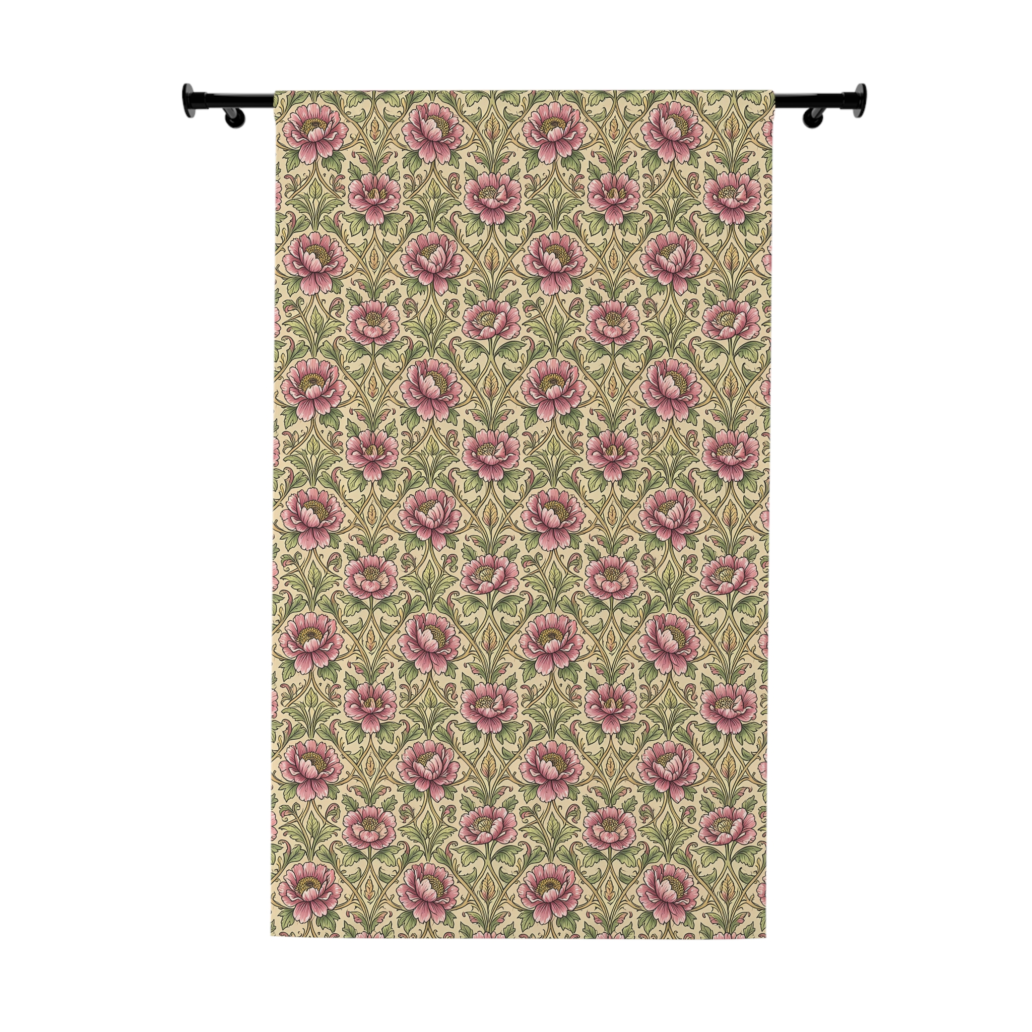 Floral Curtain Panel — William Morris Inspired Vintage Pink Peony Pattern Window Curtain - Image 4