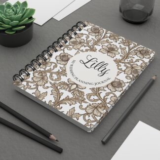 Personalized Wedding Planner Journal — Sepia Toile Vintage Spiral Notebook  with Custom Name