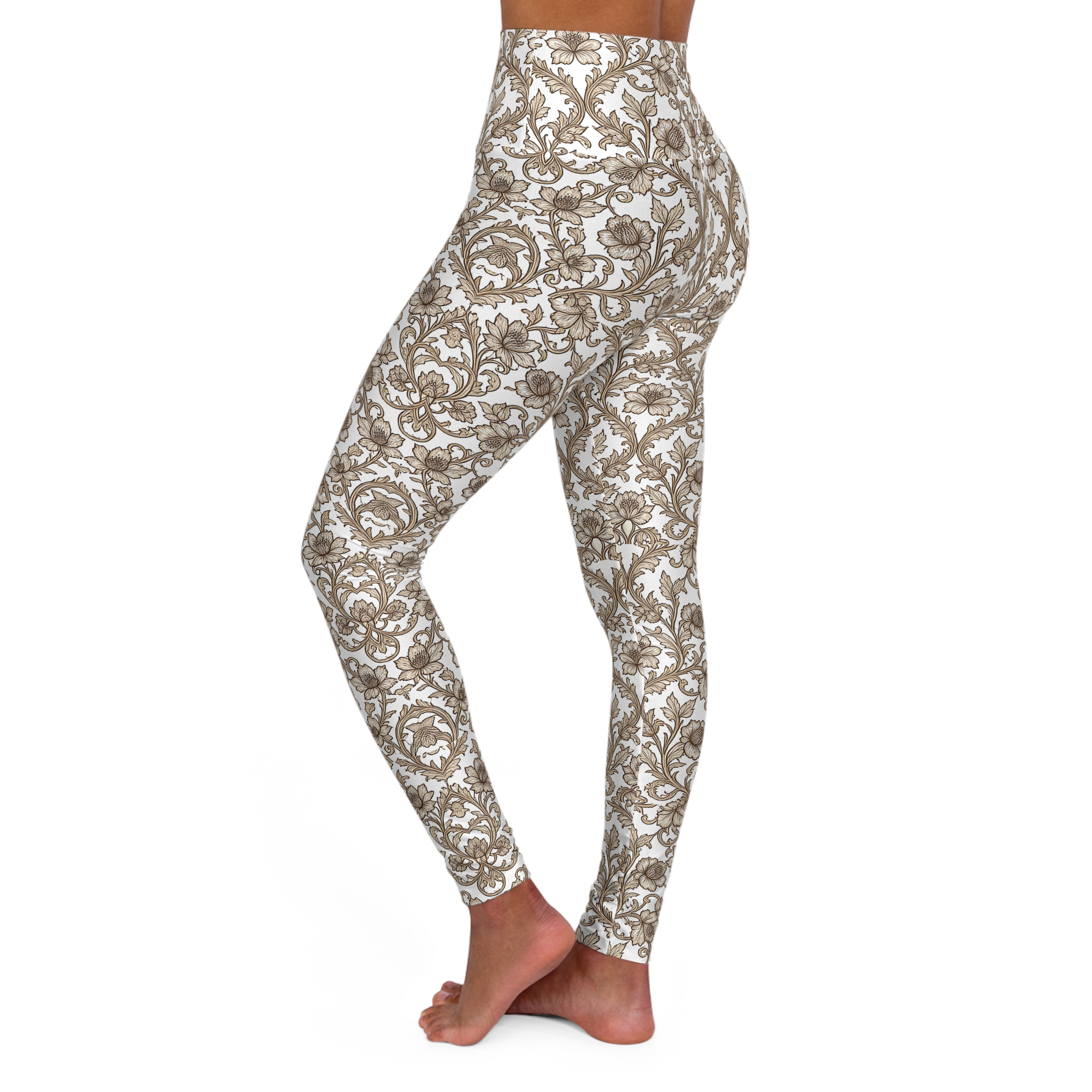 high waist leggings sepia toile floral tapestry print