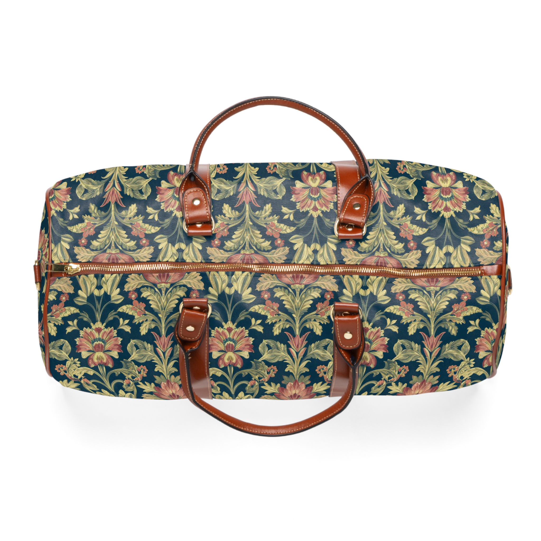 Midnight Teal & Terracotta Vintage Botanical Travel Bag — William Morris Inspired Weekender - Image 6