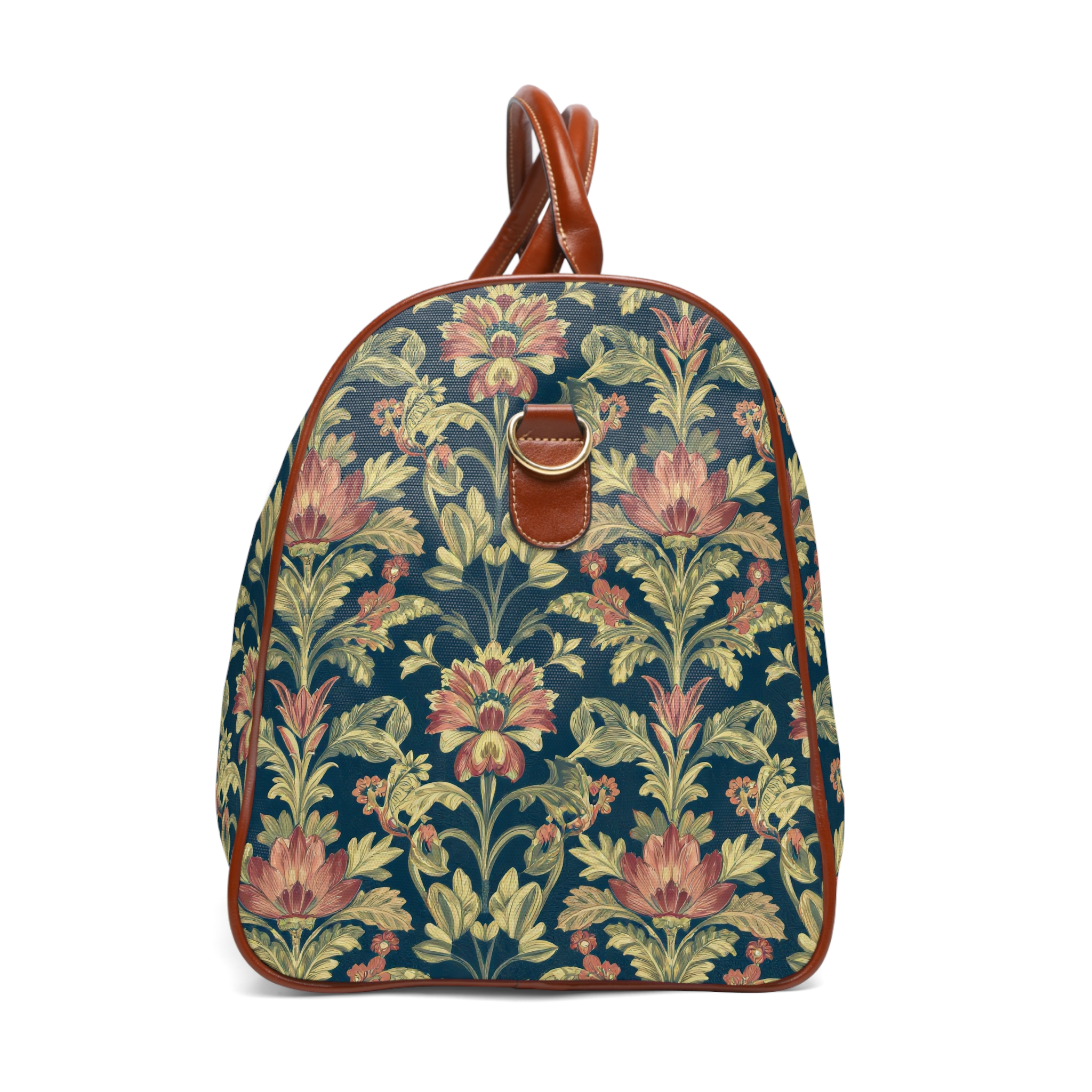 Midnight Teal & Terracotta Vintage Botanical Travel Bag — William Morris Inspired Weekender - Image 4