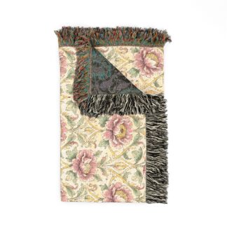 Floral Woven Blanket — William Morris Vintage Peony Pattern Throw