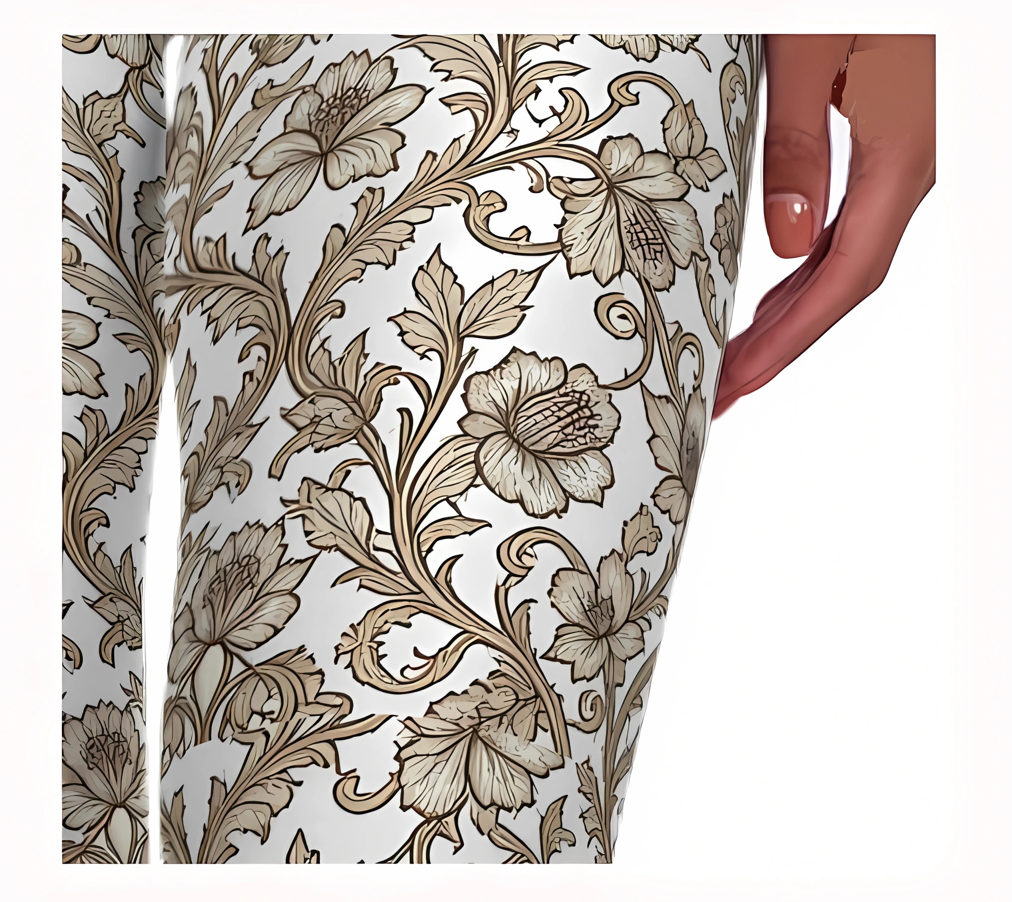 sepia toile tapestry floral pattern close view leggings