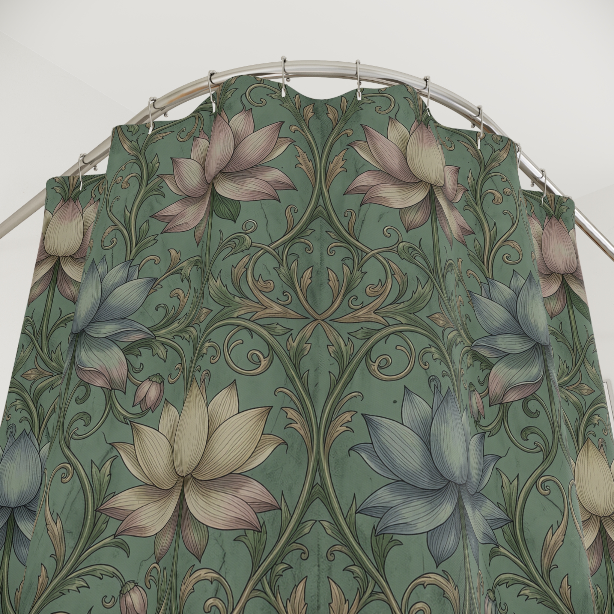 The Empress Lotus Floral Shower Curtain — Art Nouveau Botanical Bathroom Decor - Image 3
