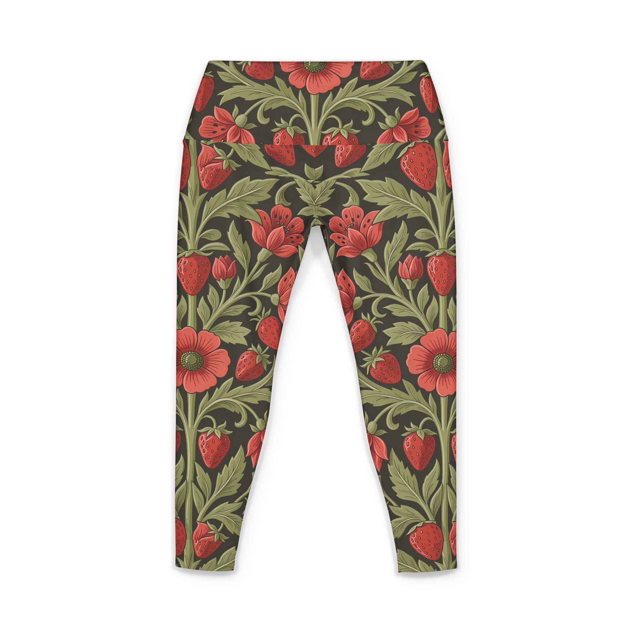 Wild Strawberry & Sage High-Waisted Leggings – Vintage Arts & Crafts Botanical All-Over Print Yoga Pants - Image 4