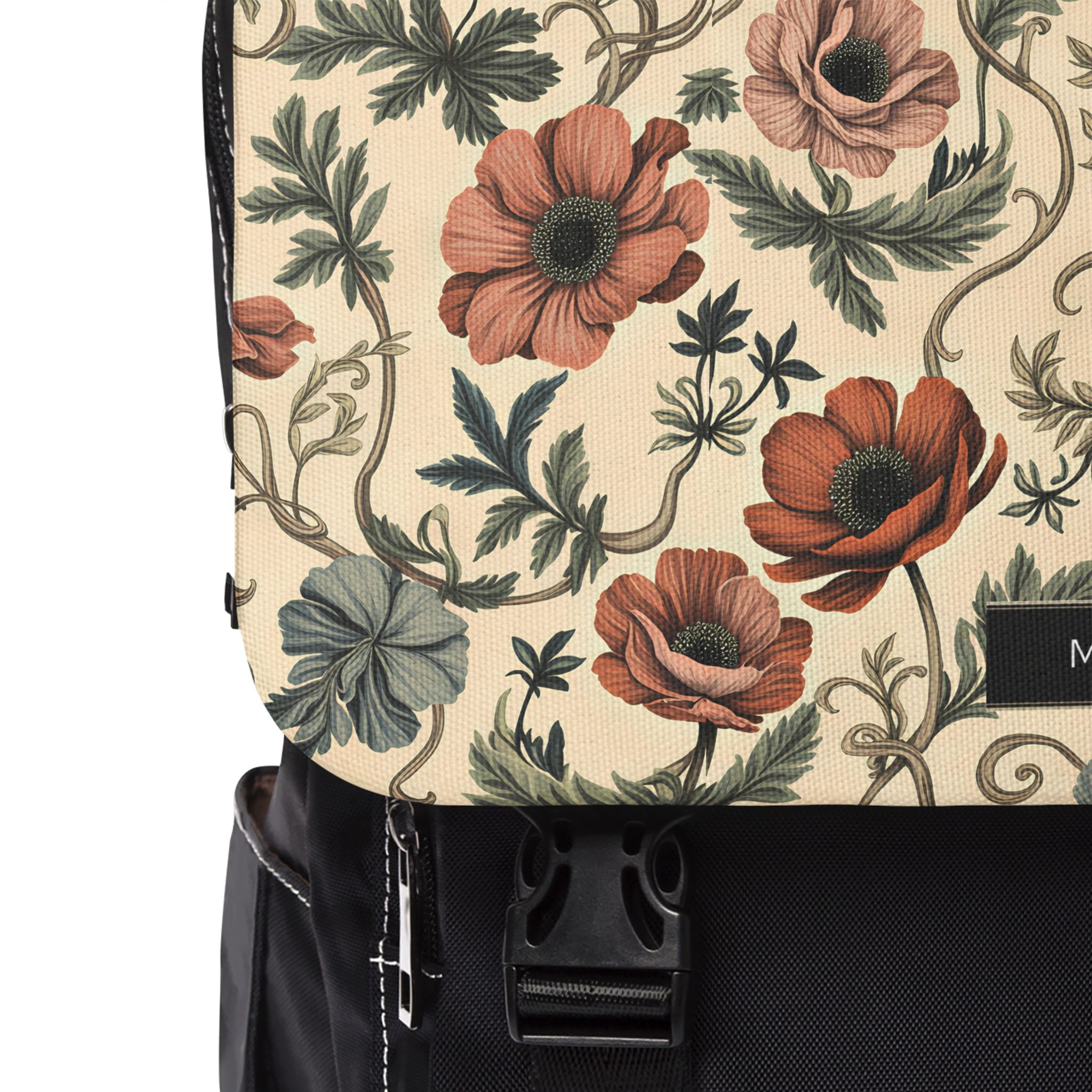 Vintage Floral Flap Backpack-Purse – Earthy Anemone Daily City Bag - Image 6