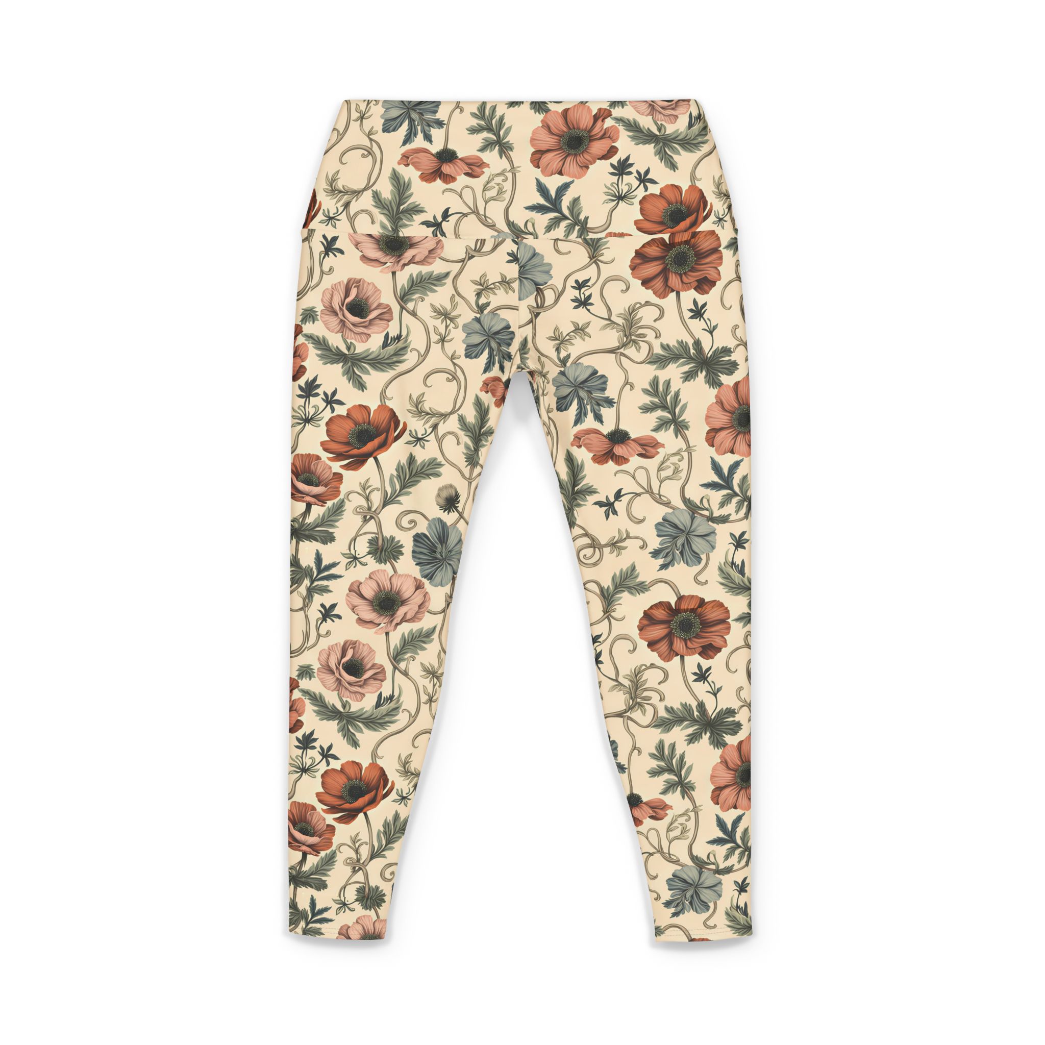 Floral Vintage Yoga Leggings — Earthy Anemone Garden Botanical Print Yoga Pants - Image 3