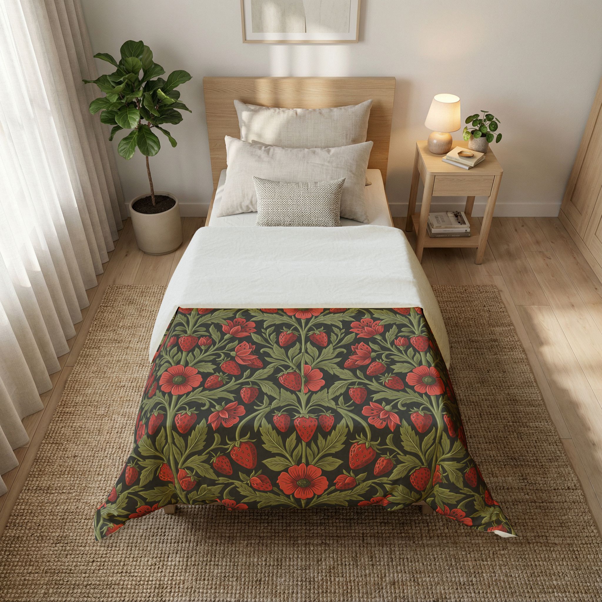 Premium Cotton Wild Strawberry & Sage Duvet Cover – Vintage Botanical Bedding Set - Image 6