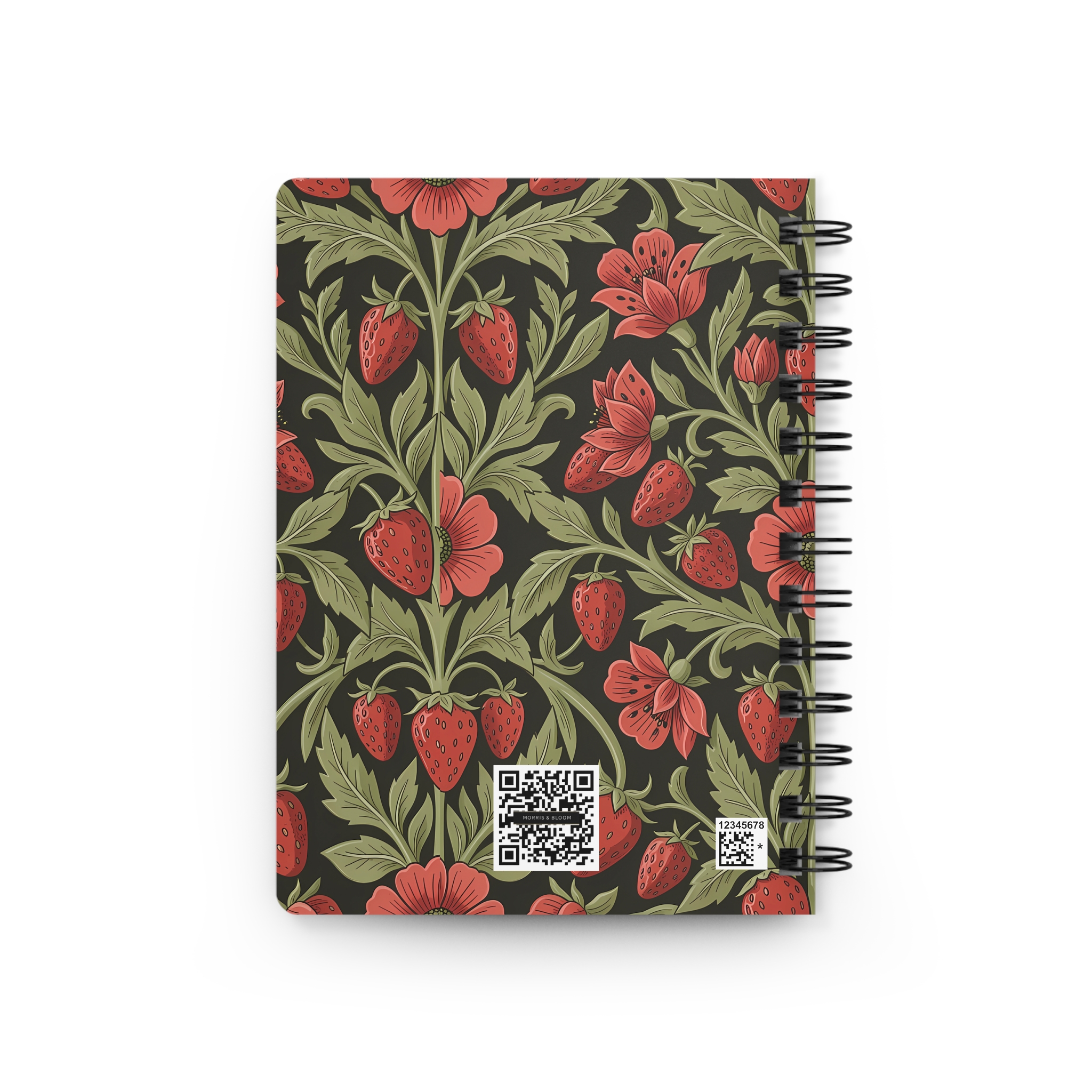 Strawberry Floral Spiral Journal — Personalized Monogram Wild Strawberry & Sage Wire-Bound Notebook - Image 3