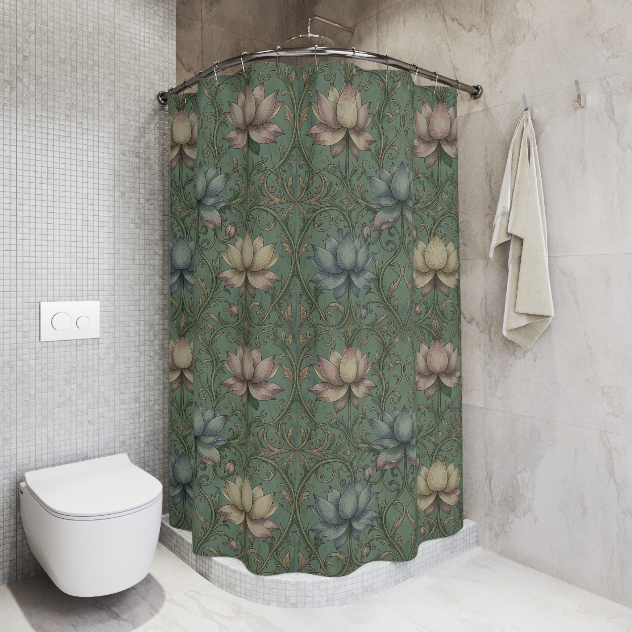 The Empress Lotus Floral Shower Curtain — Art Nouveau Botanical Bathroom Decor - Image 4