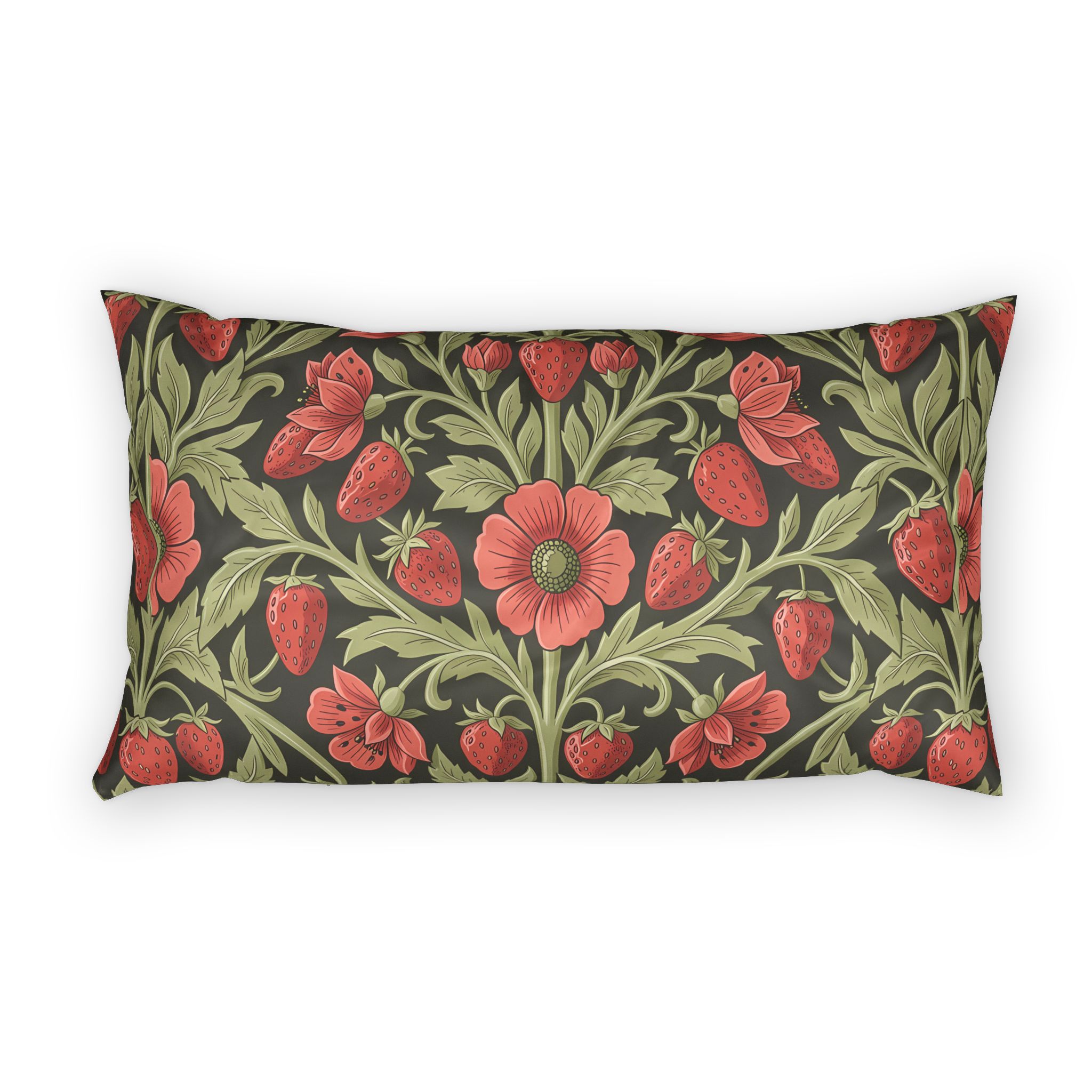 Vintage Cotton Pillow Sham — Arts & Crafts Botanical Wild Strawberry and Sage Premium Cotton Cushion Cover - Image 5