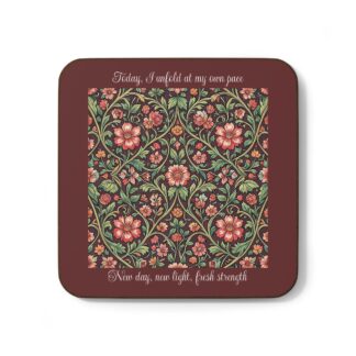 botanical coaster espresso flora – vintage tapestry hardboard drink mat