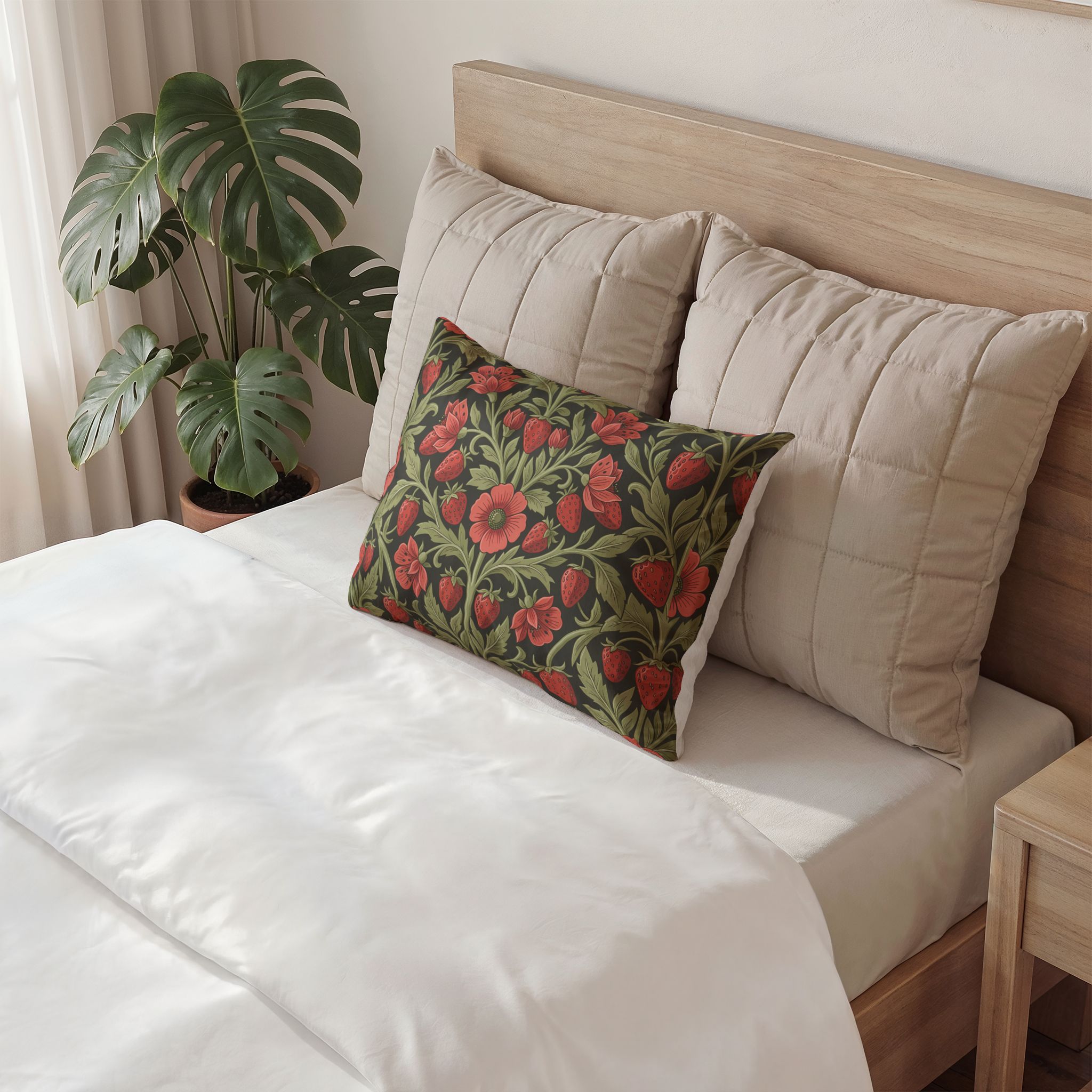 Vintage Cotton Pillow Sham — Arts & Crafts Botanical Wild Strawberry and Sage Premium Cotton Cushion Cover - Image 4