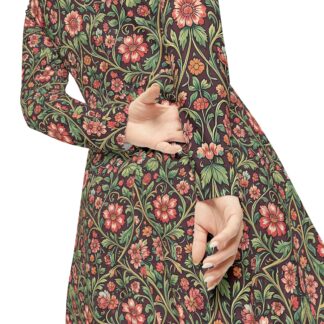 espresso flora a-line long-sleeve dress – vintage botanical midi dress