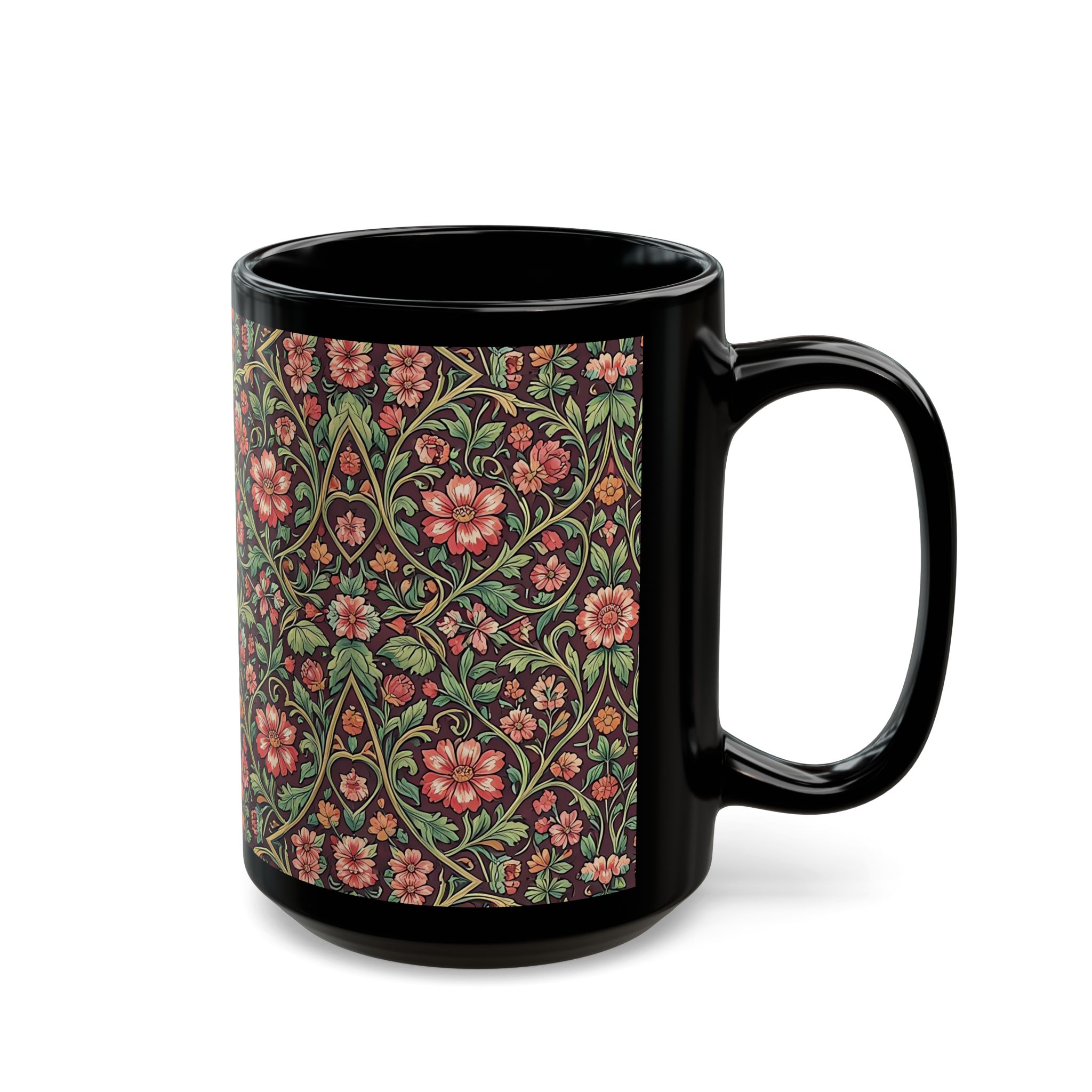 Victorian Botanical Espresso Flora Black Mug – Rich Arts & Crafts Tapestry Coffee Cup - Image 8