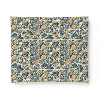 modern folklore art performance premium cotton comforter – cobalt & honey tile print bedspread