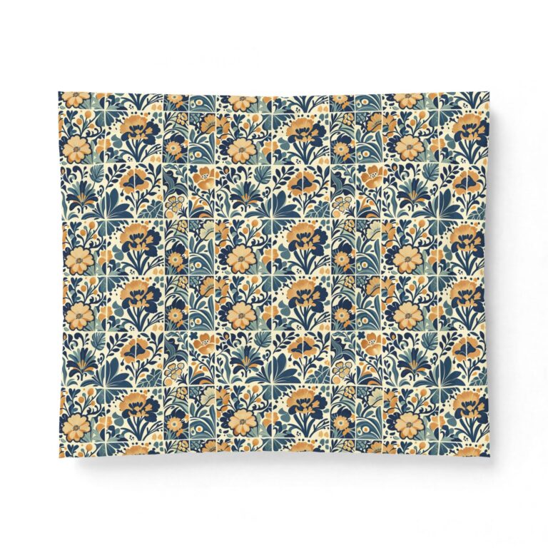 Modern Folklore Art Performance Premium Cotton Comforter – Cobalt & Honey Tile Print Bedspread