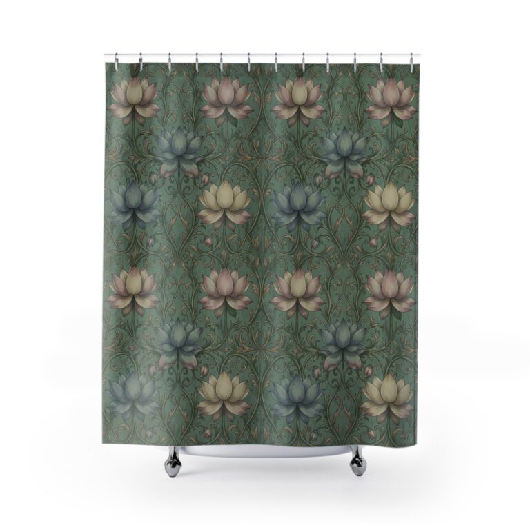 The Empress Lotus Floral Shower Curtain — Art Nouveau Botanical Bathroom Decor