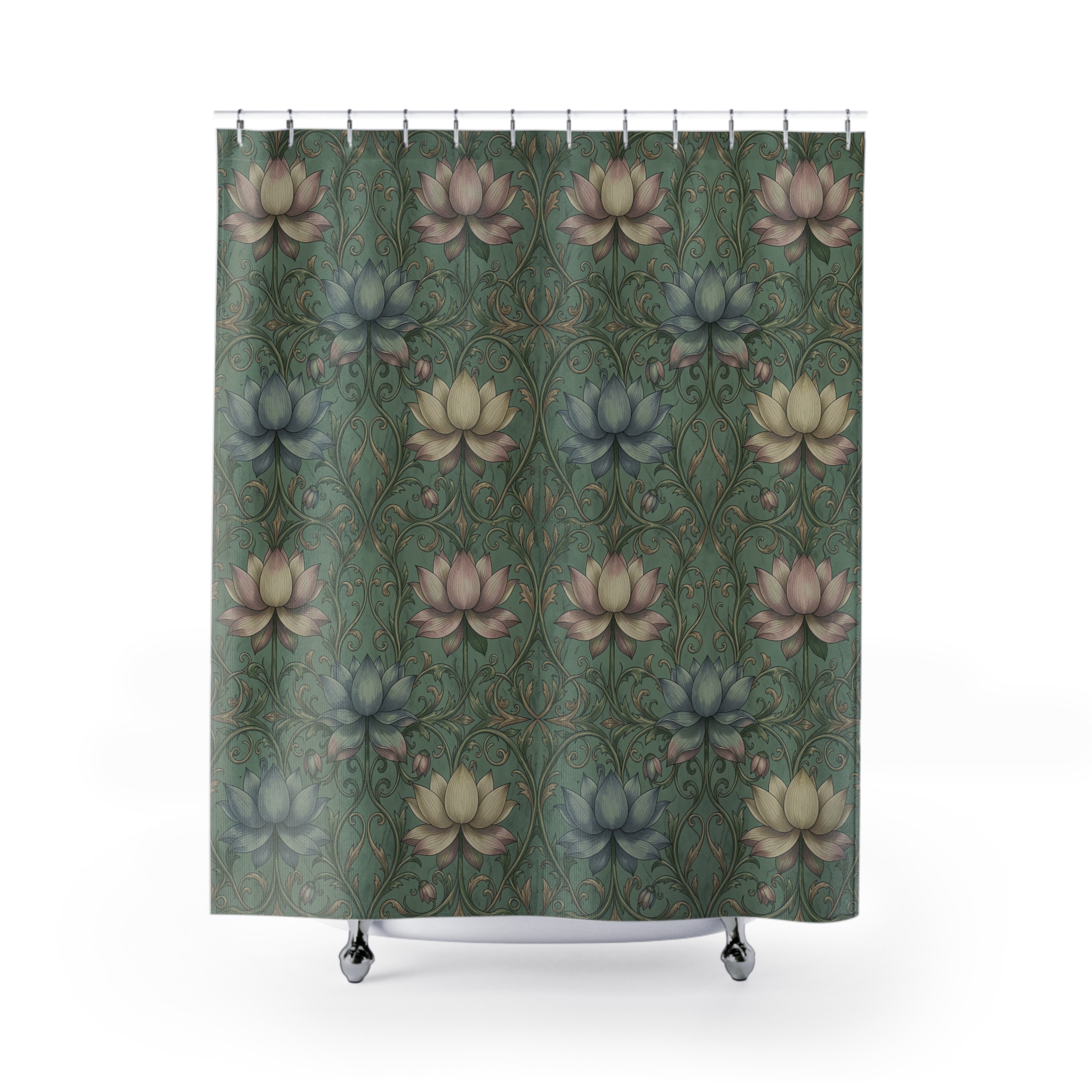The Empress Lotus Floral Shower Curtain — Art Nouveau Botanical Bathroom Decor - Image 2