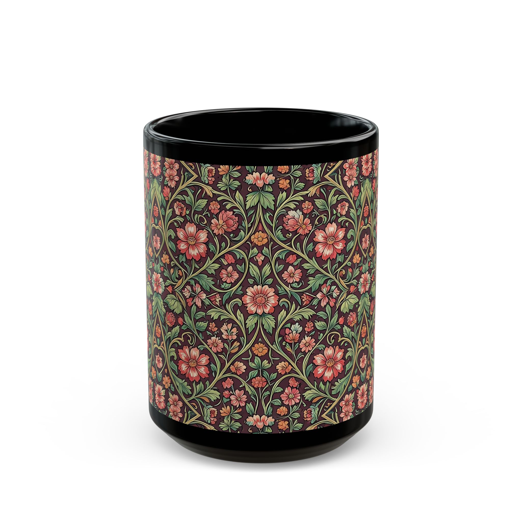 Victorian Botanical Espresso Flora Black Mug – Rich Arts & Crafts Tapestry Coffee Cup - Image 7