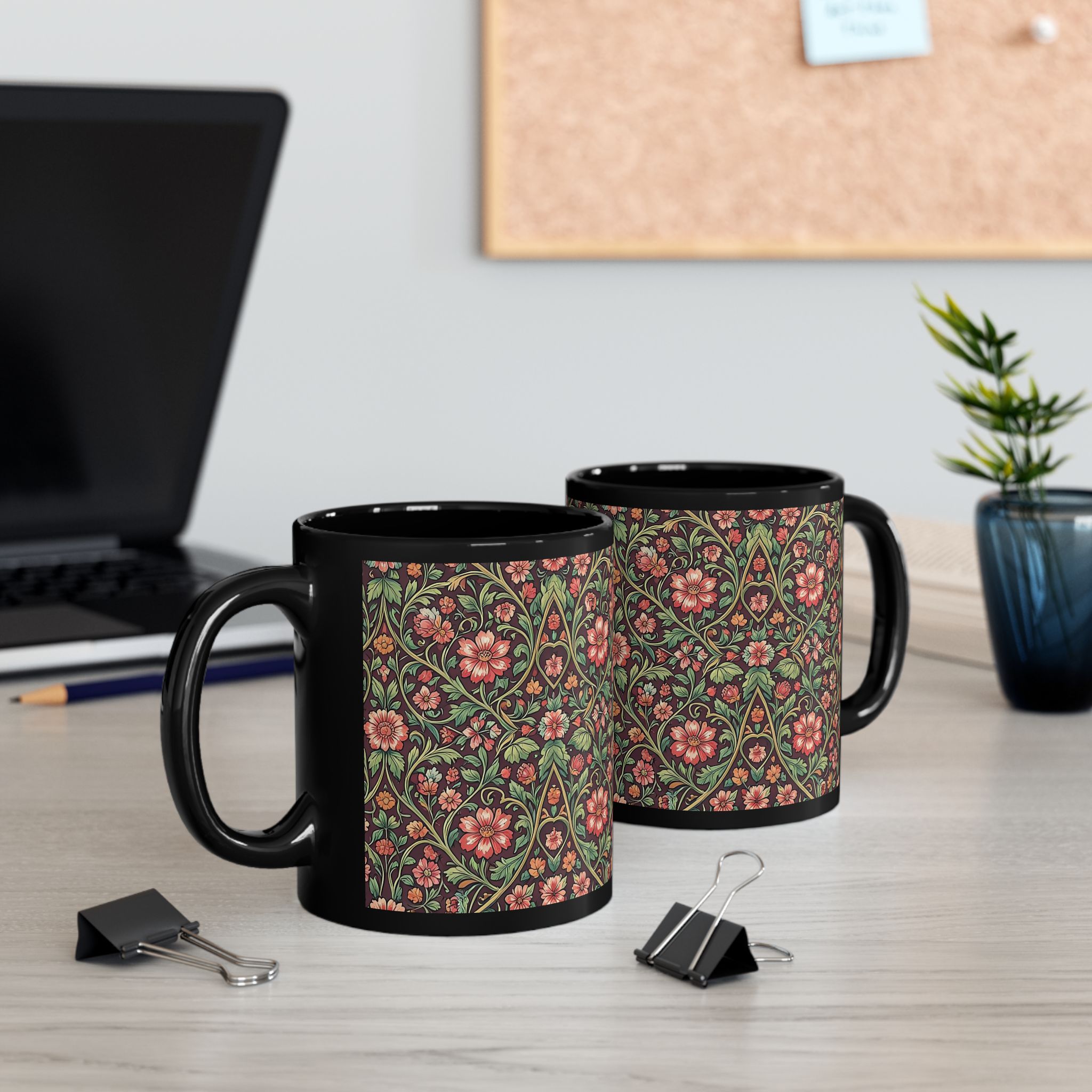 Victorian Botanical Espresso Flora Black Mug – Rich Arts & Crafts Tapestry Coffee Cup - Image 6