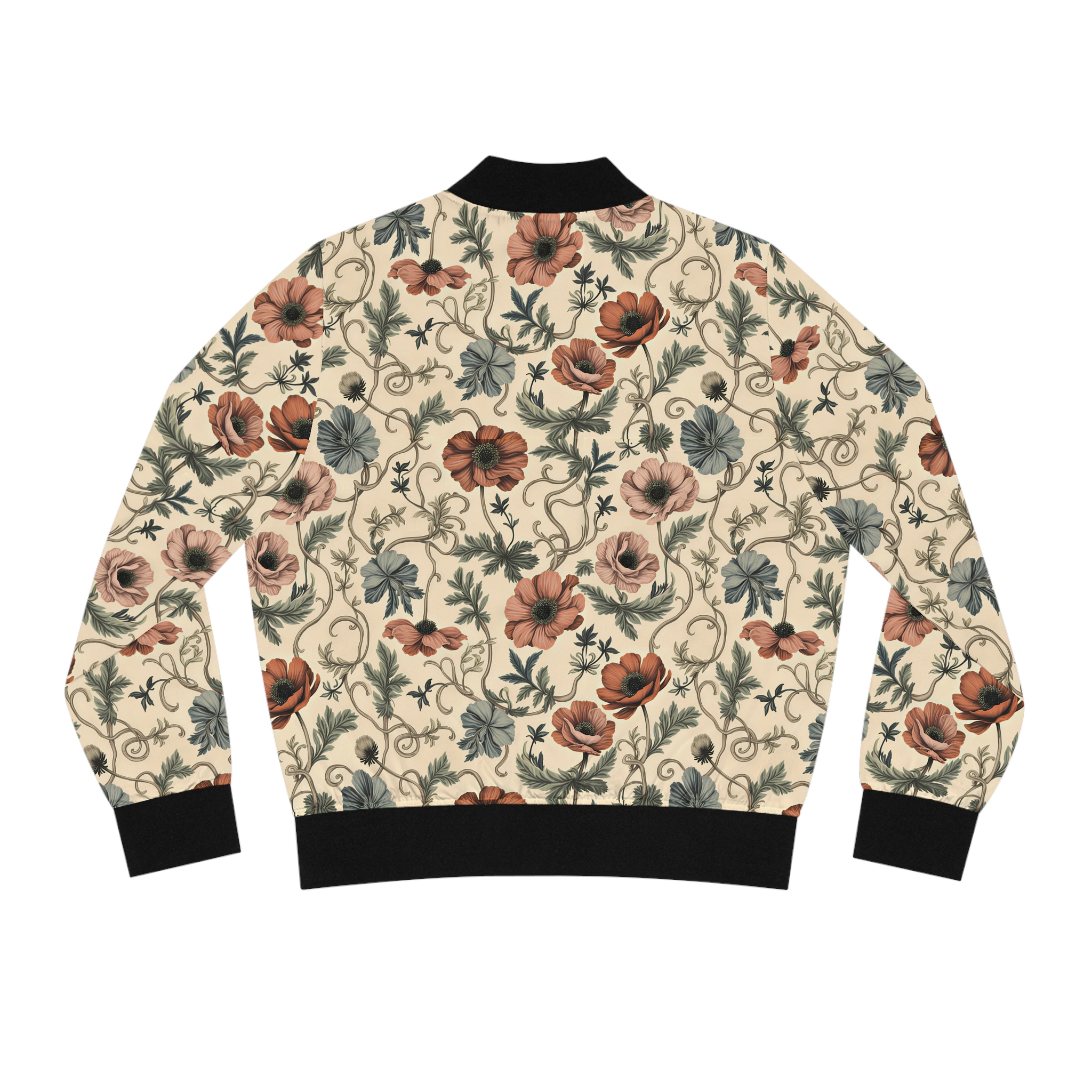Vintage Floral Botanical Bomber Jacket — Women's All-Over Print Earthy Anemone Zip-Up Outerwear - Image 3