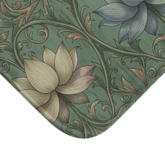 the empress lotus bath mat lotus scroll bath mat — vintage botanical green non-slip washable bathroom rug
