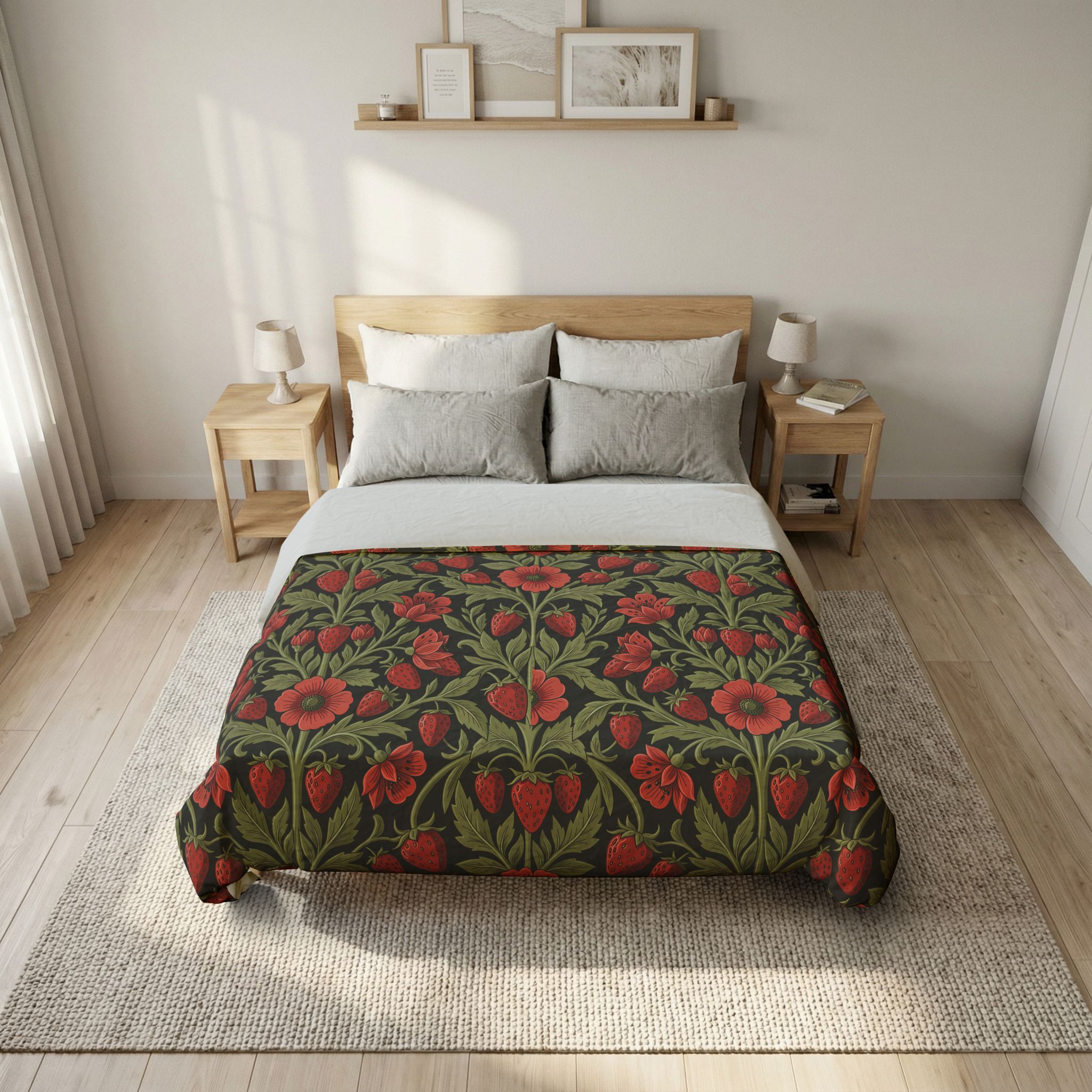 Premium Cotton Wild Strawberry & Sage Duvet Cover – Vintage Botanical Bedding Set - Image 8