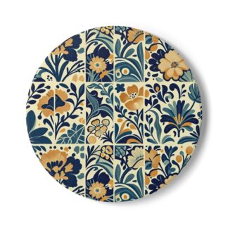 mediterranean folk art ceramic coaster — cobalt & honey tile retro tile pattern cork back