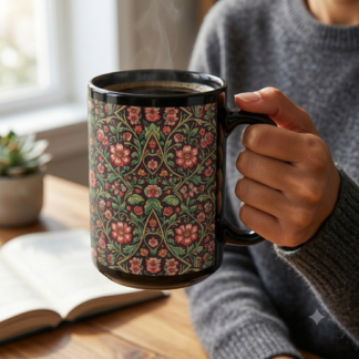 Victorian Botanical Espresso Flora Black Mug – Rich Arts & Crafts Tapestry Coffee Cup
