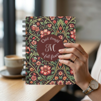Personalized Monogram Notebook – Espresso Flora Vintage Botanical Spiral Journal