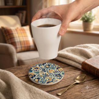Mediterranean Folk Art Ceramic Coaster — Cobalt & Honey Tile Retro Tile Pattern Cork Back