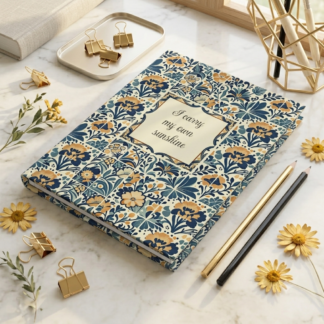 Matte Hardcover Diary with Quote "I Carry My Own Sunshine" — Cobalt & Honey Botanical Tile Notebook