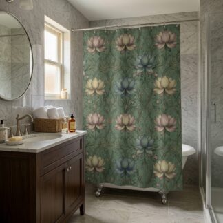 The Empress Lotus Floral Shower Curtain — Art Nouveau Botanical Bathroom Decor