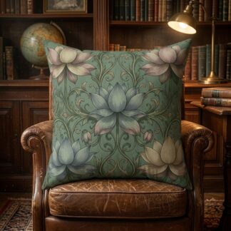the empress lotus faux suede throw pillow — arts & crafts decorative accent cushion