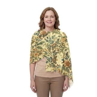 golden afternoon floral vintage light shawl – botanical william morris style fringe scarf