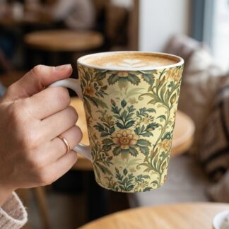 Golden Afternoon Vintage Floral Latte Mug – Arts & Crafts Botanical Coffee Cup