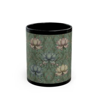 vintage botanical art nouveau coffee cup – the empress lotus black ceramic mug