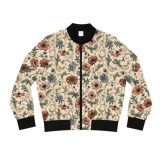 vintage floral botanical bomber jacket — women’s all-over print earthy anemone zip-up outerwear