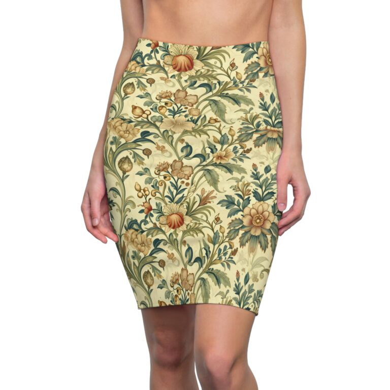Golden Afternoon Botanical Pencil Skirt β Arts & Crafts Floral Bodycon Skirt