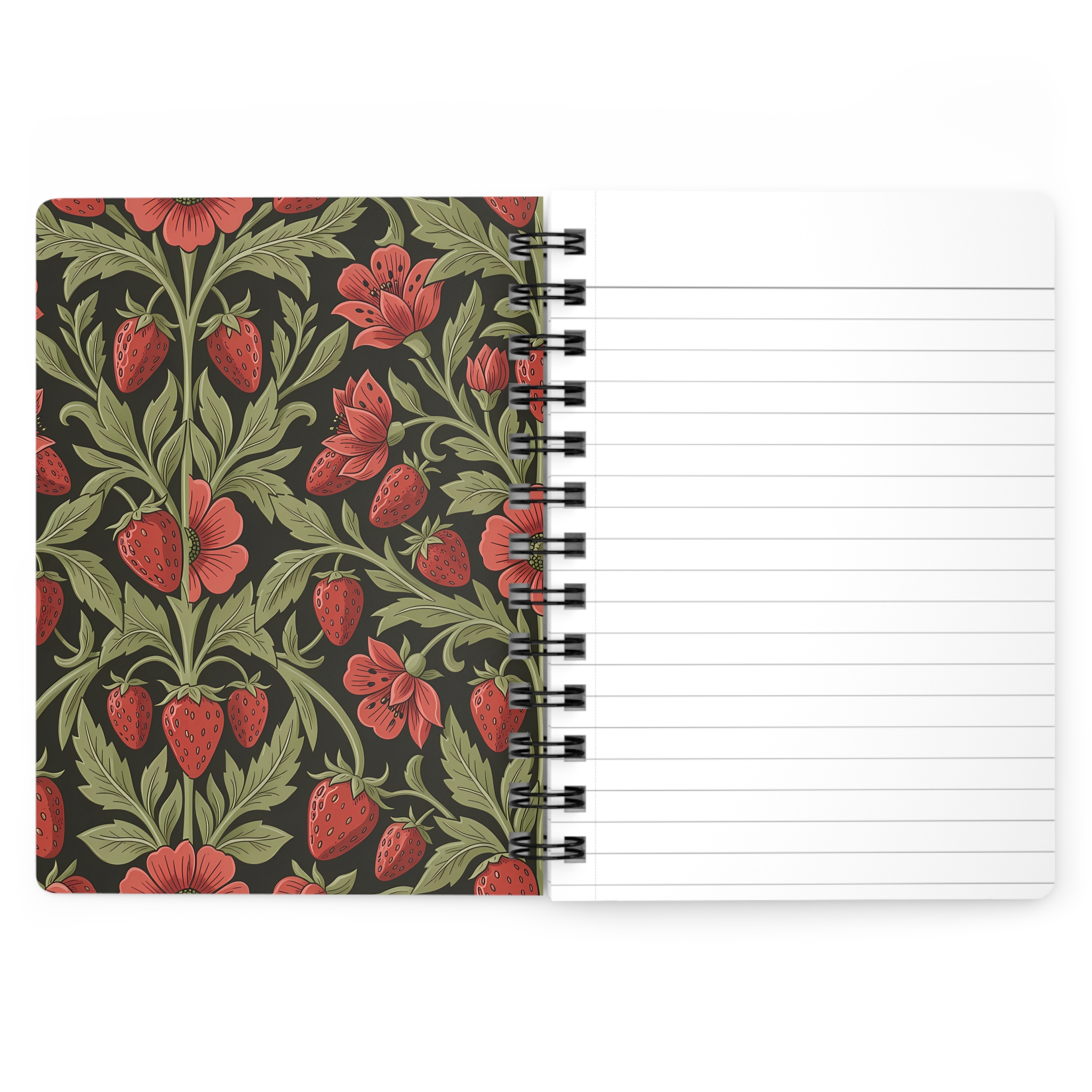 Strawberry Floral Spiral Journal — Personalized Monogram Wild Strawberry & Sage Wire-Bound Notebook - Image 4