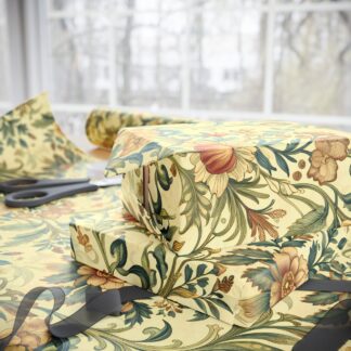 Vintage Floral Arts & Crafts Wrapping Paper Roll — William Morris Style Golden Afternoon Luxury Gift Wrap