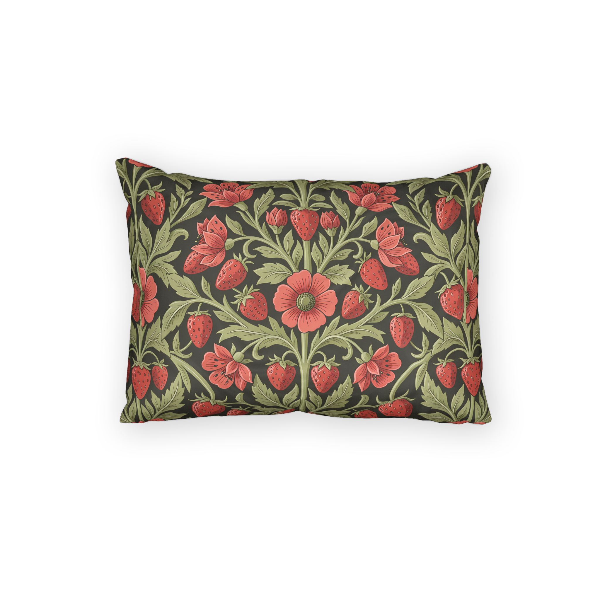 Vintage Cotton Pillow Sham — Arts & Crafts Botanical Wild Strawberry and Sage Premium Cotton Cushion Cover - Image 2